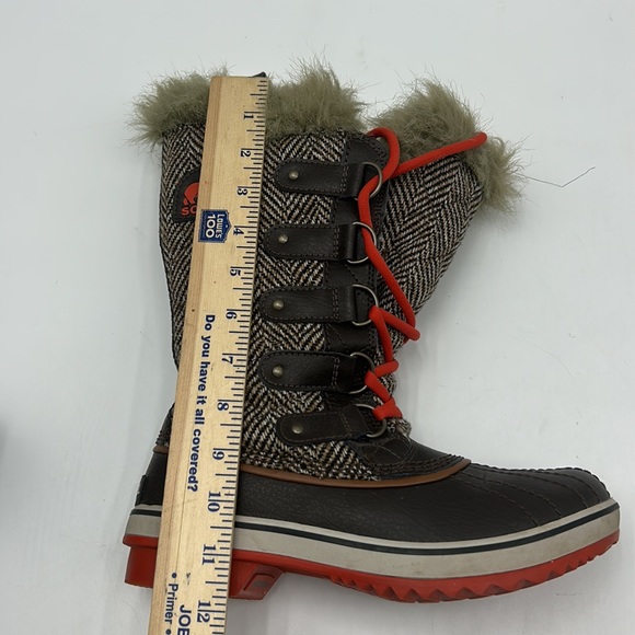 SOREL TOFINO BOOT WOMEN SIZE 7 BROWN HERRINGBONE CORDOVAN FUR WATERPROOF BOOT - Picture 10 of 10